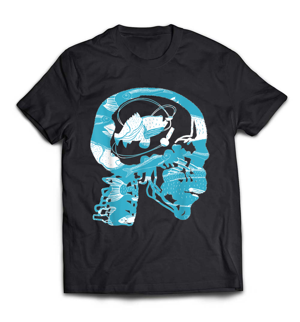 Funny Fish Shirt: Fishing In My Head Skeleton Skull T-Shirt